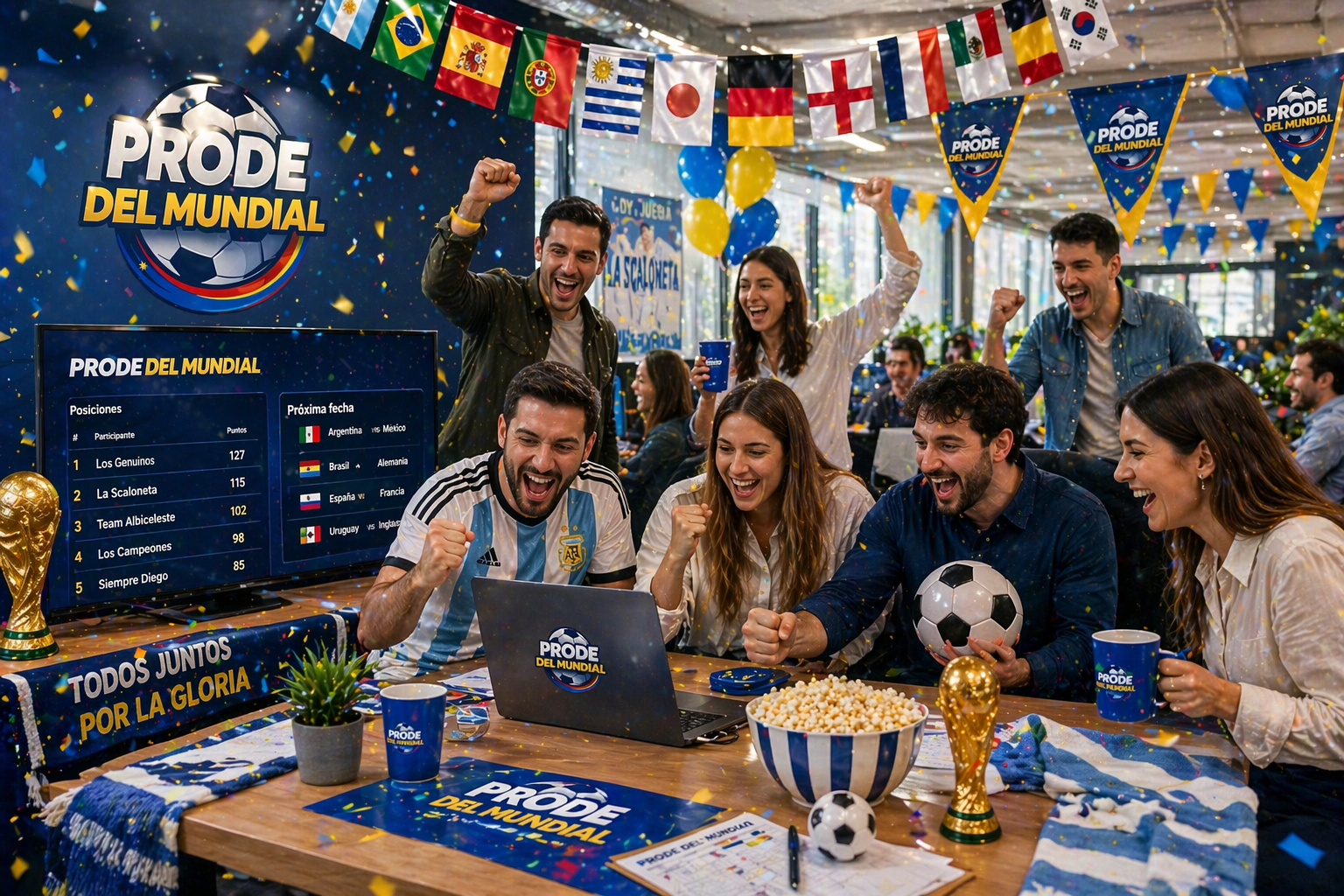 Grupo de oficina jugando al prode